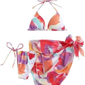 Women's Size Medium Wrap Triangle Bikini Bathing Suits with Mesh Coverup